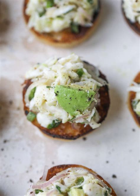 Crab Salad Toasts - Crab Avocado Salad on Buttered Garlic Toast