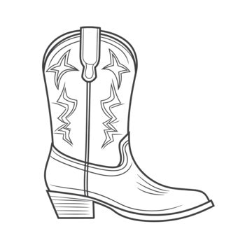 Outline Cowboy Boot Coloring Page Picture Sketch Drawing Vector, Cow Drawing, Wing Drawing ...