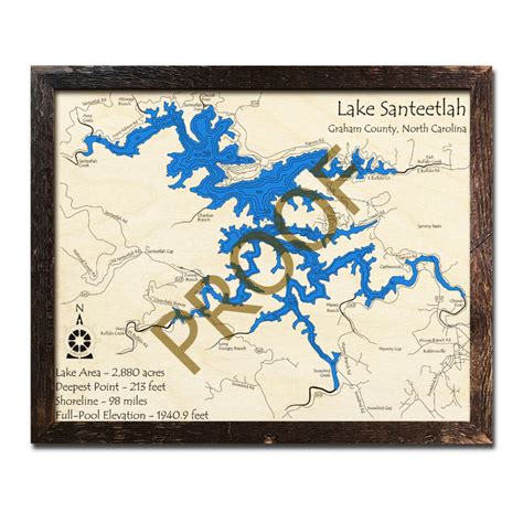 3D Lake Santeetlah Map, North Carolina, 3D Nautical Map Cabin Decor Lake House Décor Nautical ...