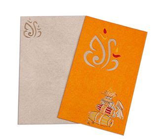 Orange Wedding Invitation with Ganesha and Musical Instruments