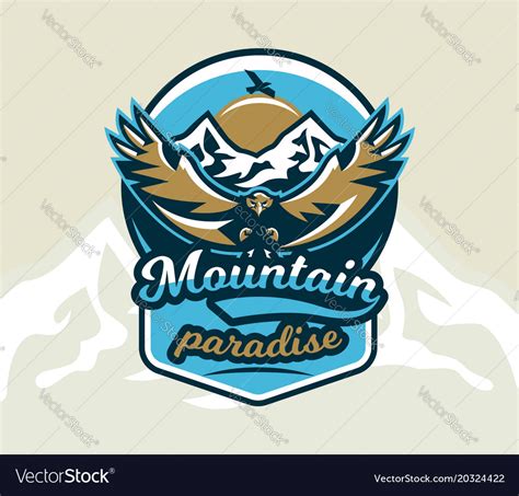 Logo emblem of an eagle flying mountains rocks Vector Image