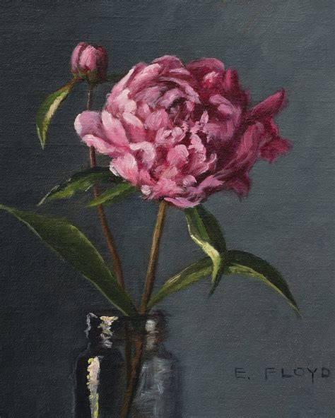 Peony, framed oil painting, 8 x 8 inches — Elizabeth Floyd