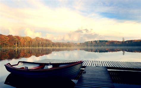 nature, Boat, Pier, Lake, Clouds, Fall, Trees, Forest Wallpapers HD / Desktop and Mobile Backgrounds