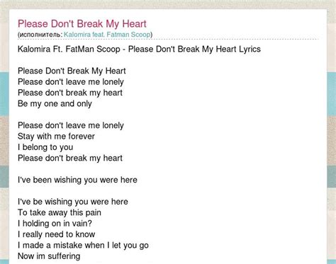 So Please Dont Break My Heart Lyrics - Photos Idea