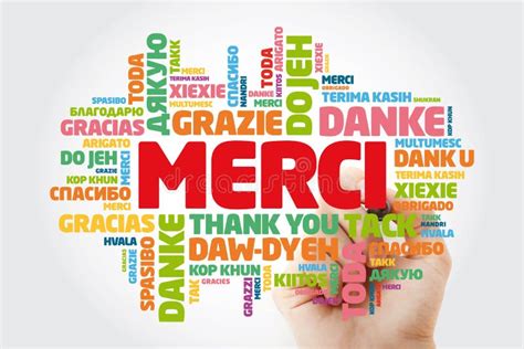 Merci Thank You in French Word Cloud with Marker in Many Languages of the World Stock ...