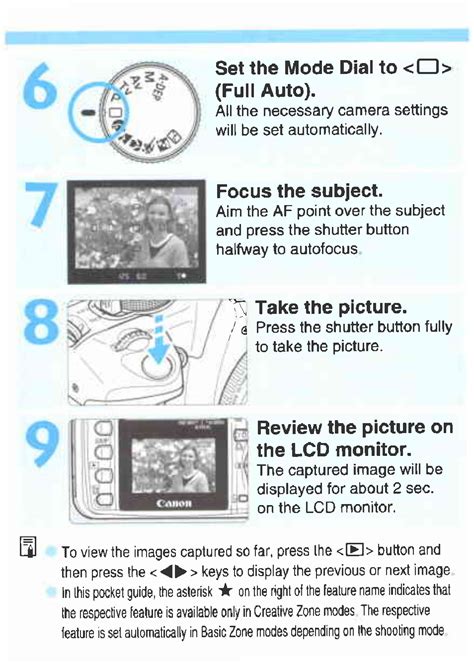 Set the mode dial to (full auto), Focus the subject, Take the picture | Canon EOS 350D User ...