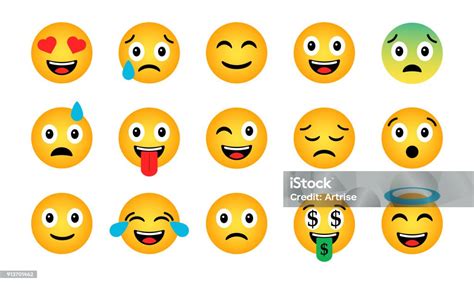 Emoji Set Cute Funny Emotional Icons Stock Illustration - Download ...