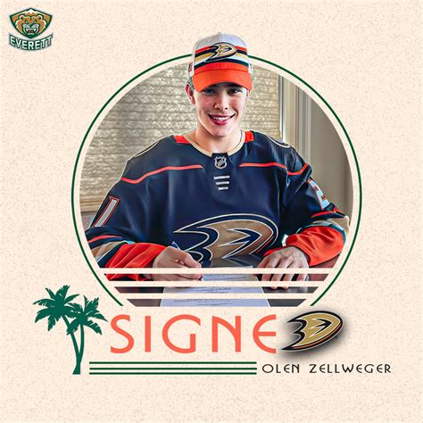 SIGNED » Olen Zellweger, Anaheim Ducks - Everett Silvertips