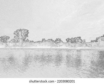 Outline Sketch Lake Landscape Stock Illustration 2203080201 | Shutterstock