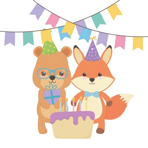 Premium Vector | Animals cartoons with happy birthday