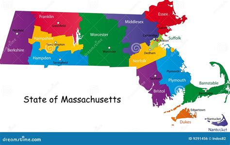 Map of Massachusetts state stock vector. Illustration of color - 9291456