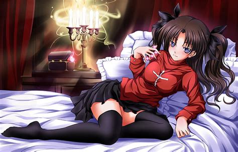 Tohsaka rin, fan art, uniforme escolar, sexy, anime, Fondo de pantalla ...