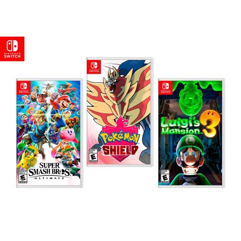 Juegos de Nintendo Switch: Super Smash Bross + Pokemon Shield + Luigis Mansion 3 - Oechsle