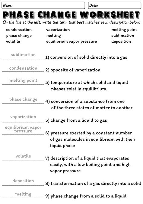 Phase Change Worksheet Answer Key Pdf