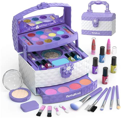 PERRYHOME Kids Makeup Kit for Girl 35 Pcs Washable Makeup Kit Real ...