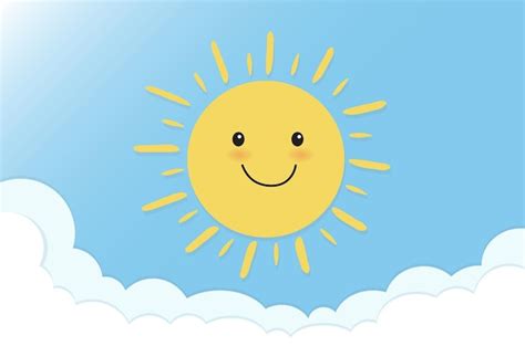 Premium Vector | Cute sun smiling on blue sky background Sun cartoon ...