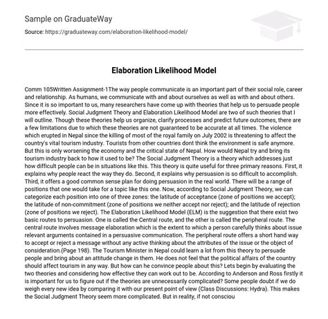 ⇉Elaboration Likelihood Model Essay Example | GraduateWay