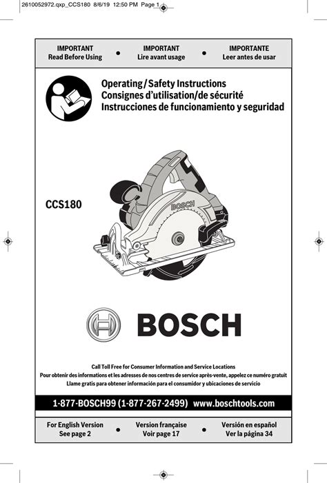 BOSCH CCS180 OPERATING/SAFETY INSTRUCTIONS MANUAL Pdf Download | ManualsLib