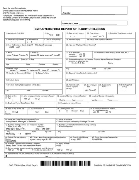 Division of Worker's Compensation Form TWCC in Word and Pdf formats