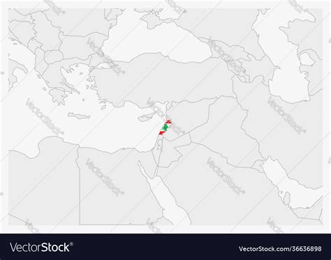 Lebanon map highlighted in flag colors Royalty Free Vector