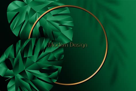 Exotic dark green banner, cover design. Floral background polygonal ...