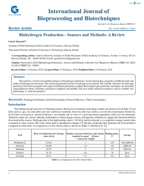 (PDF) Biohydrogen Production -Sources and Methods: A Review | Gaweł ...