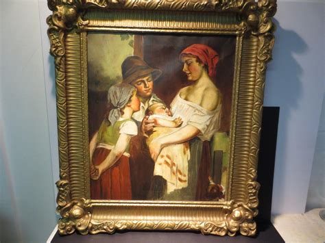 Antique oil painting with gold frame New Family Member | #1911902608