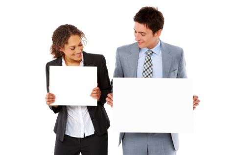 Business People Holding Up Signs Isolated Stock Photo - Download Image Now - iStock