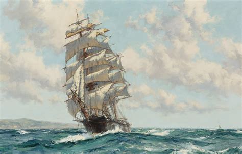 Wallpaper sea, wave, frigate, oil painting, sailing ship images for desktop, section живопись ...