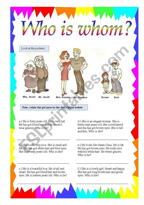 English worksheets: Who is whom?