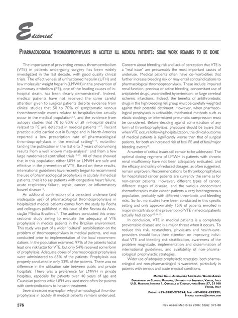 (PDF) Pharmacological thromboprophylaxis in acutely ill medical ...