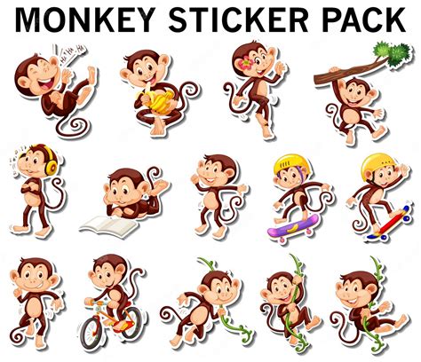 Premium Vector | Set of monkey stickers in different posts illustration