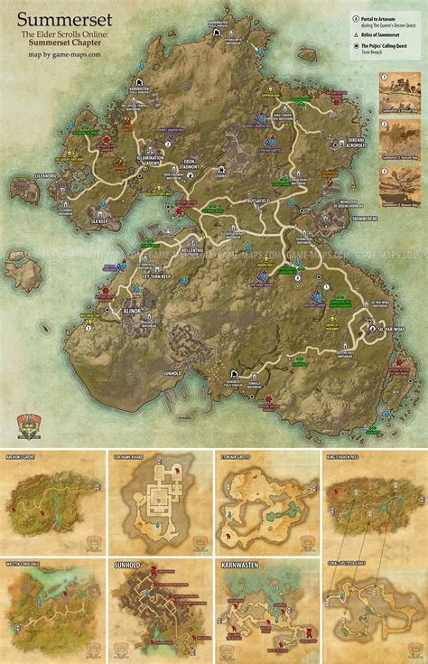 Summerset zone map for The Elder Scrolls Online: Summerset. Delves, World Bosses, Quest Hubs and ...