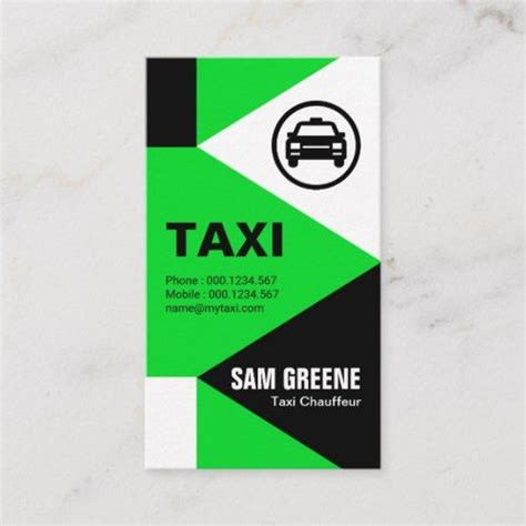 a green and black taxi business card