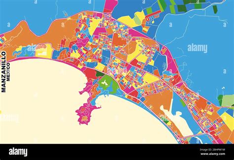 Colorful vector map of Manzanillo, Colima, Mexico. Art Map template for ...