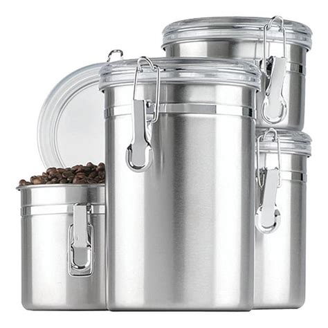 Shop Stainless Steel Canister Set Clear Lids (Set of 4) - Overstock - 8100366