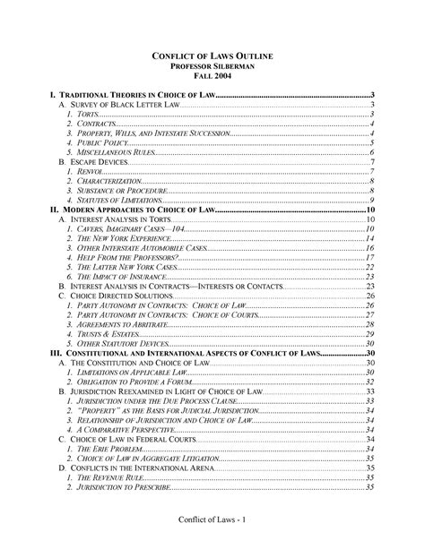 Conflict Laws.Fall - Outline - CONFLICT OF LAWS OUTLINE - **FALL PROFESSOR SILBERMAN** I. - Studocu