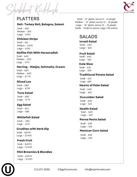 Kiddush Menu | villagecrown