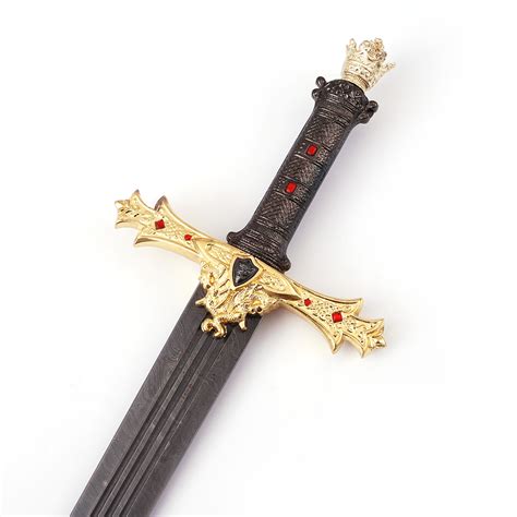 King Arthur Excalibur Gold Damascus Steel Medieval Sword - SwordsSwords.com