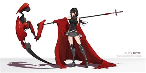 ruby rose, scythe, minimalism, cape, digital art, skirt, fan art ...