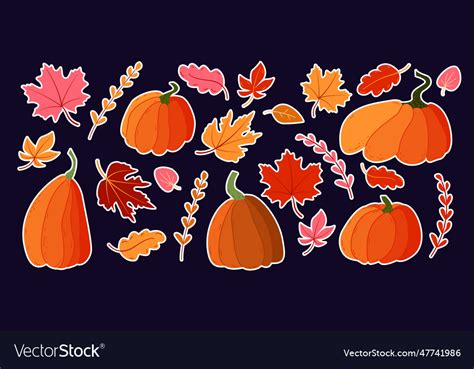 Autumn set with leaves and pumpkins Royalty Free Vector