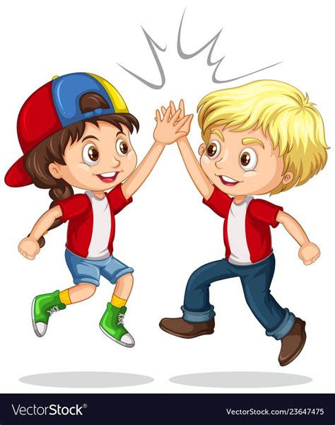 Boy and girl high five illustration. Download a Free Preview or High Quality Adobe Illustrator ...