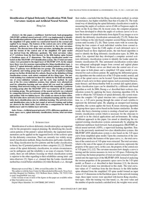 Identification of Spinal Deformity Classification With Total Curvature Analysis and Artificial ...