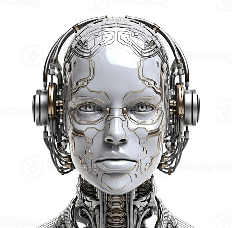 Robot head cyborg face on transparent background, created with 23982115 PNG