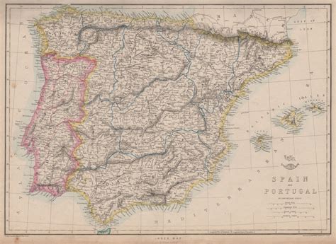 Spain and Portugal. Iberia. Railways. BRITANNICA 1860 old antique map chart