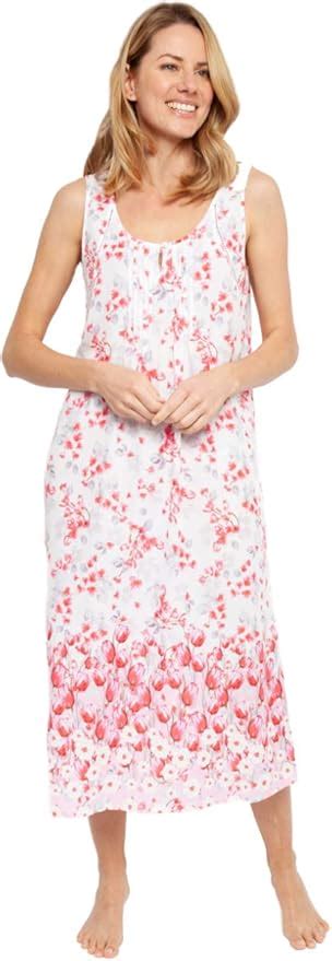 Nora Rose Ladies Sleeveless Nightdress Pink & Grey Floral Nightgown 'Portia (1368) (UK 12 ...