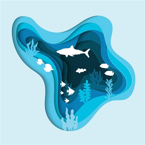 Underwater sea cave and fishes with paper cut style 5869458 Vector Art at Vecteezy