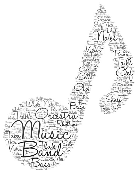 a music note made up of words in the shape of a handwritten letter,