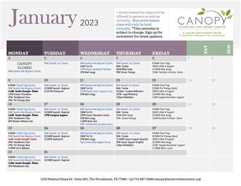 Canopy Calendar January 2023 - Hello Woodlands