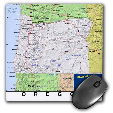 3dRose Image of Oregon Topographic Map With State Flag - Mouse Pad, 8 ...